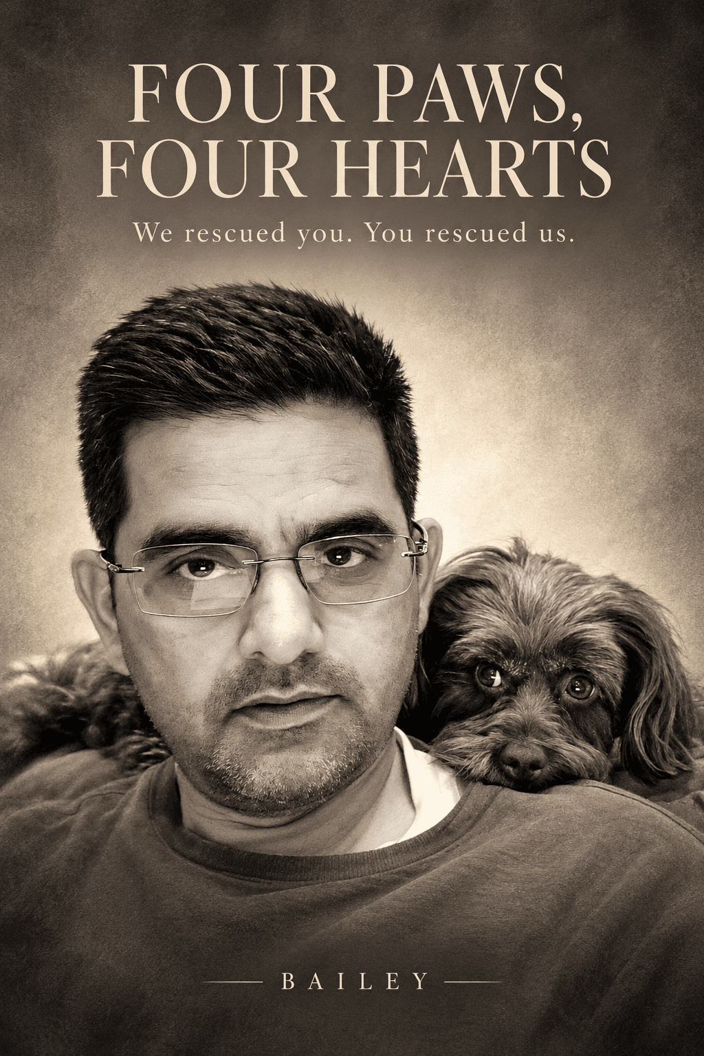 We rescued you—you rescued us. Four paws, four hearts, one love (English) artwork